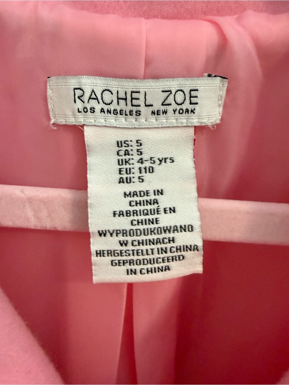 Rachel Zoe Pink Girls' Pea Coat with White Trim Size 5T - Picture 3 of 3